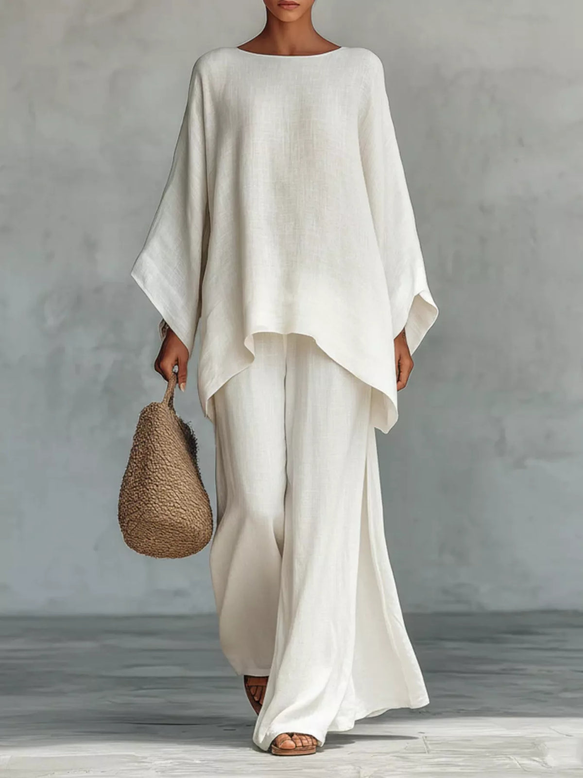 Long sleeve top and wide leg pants set front view