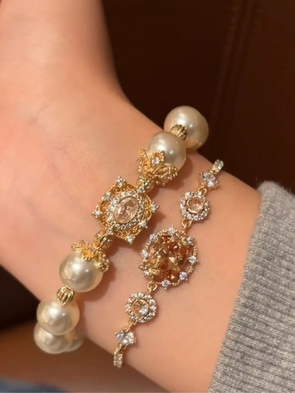 Gold plated beaded bracelet close up