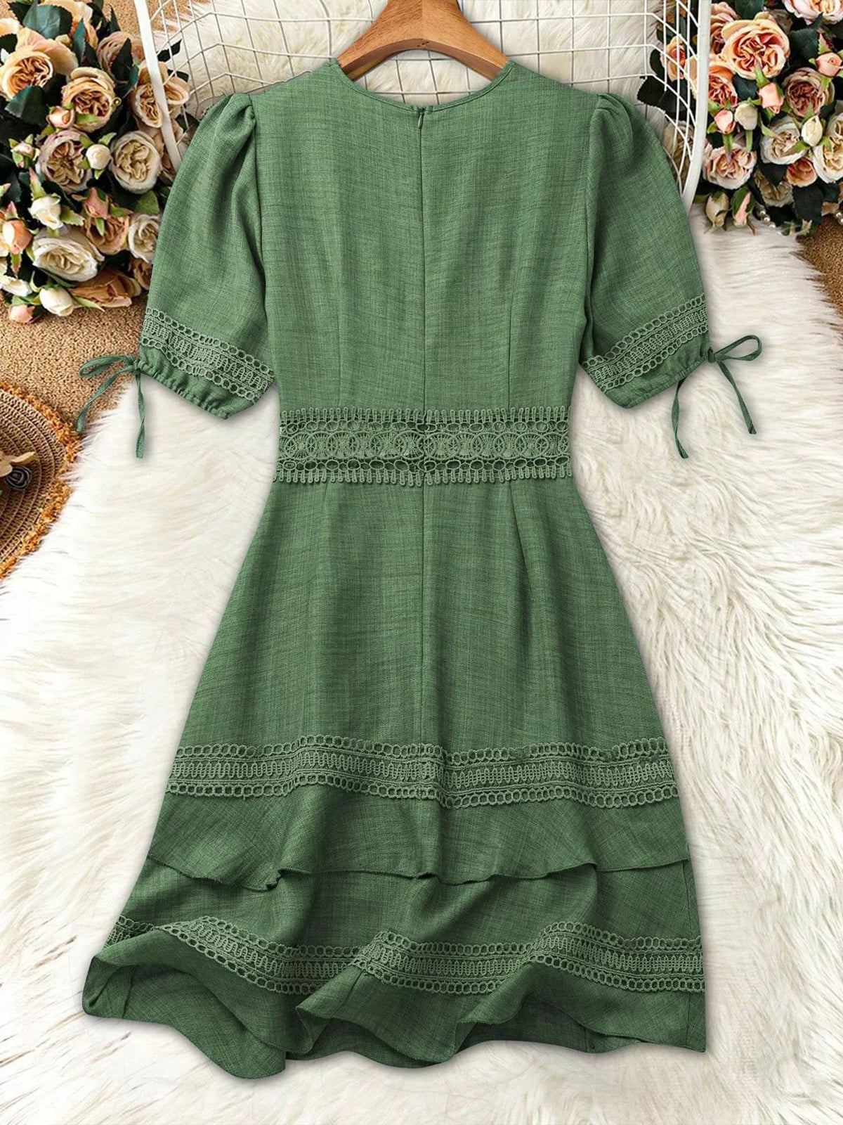 Ruffled dress side profile view