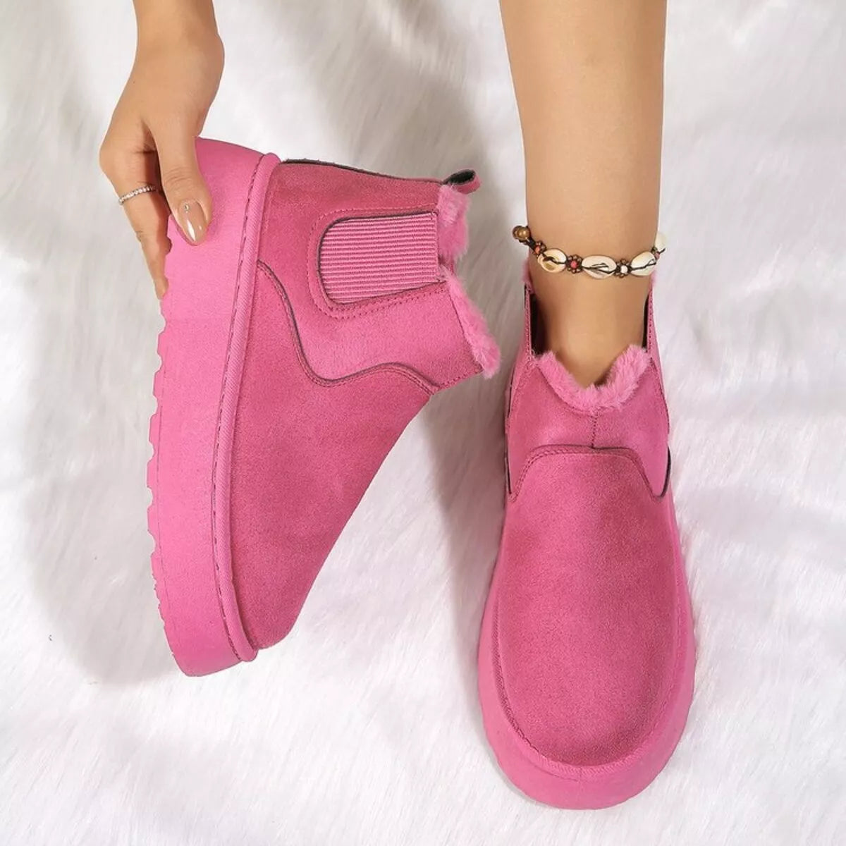Round toe platform ankle boots strap detail