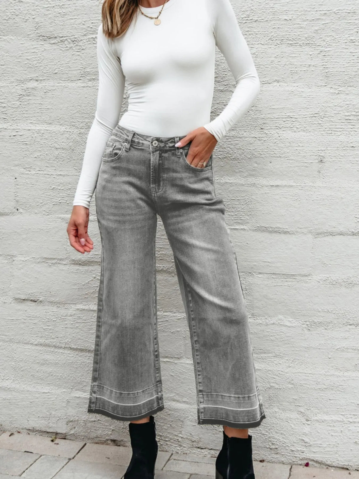 High Waist Wide Leg Washed Jeans, view 24