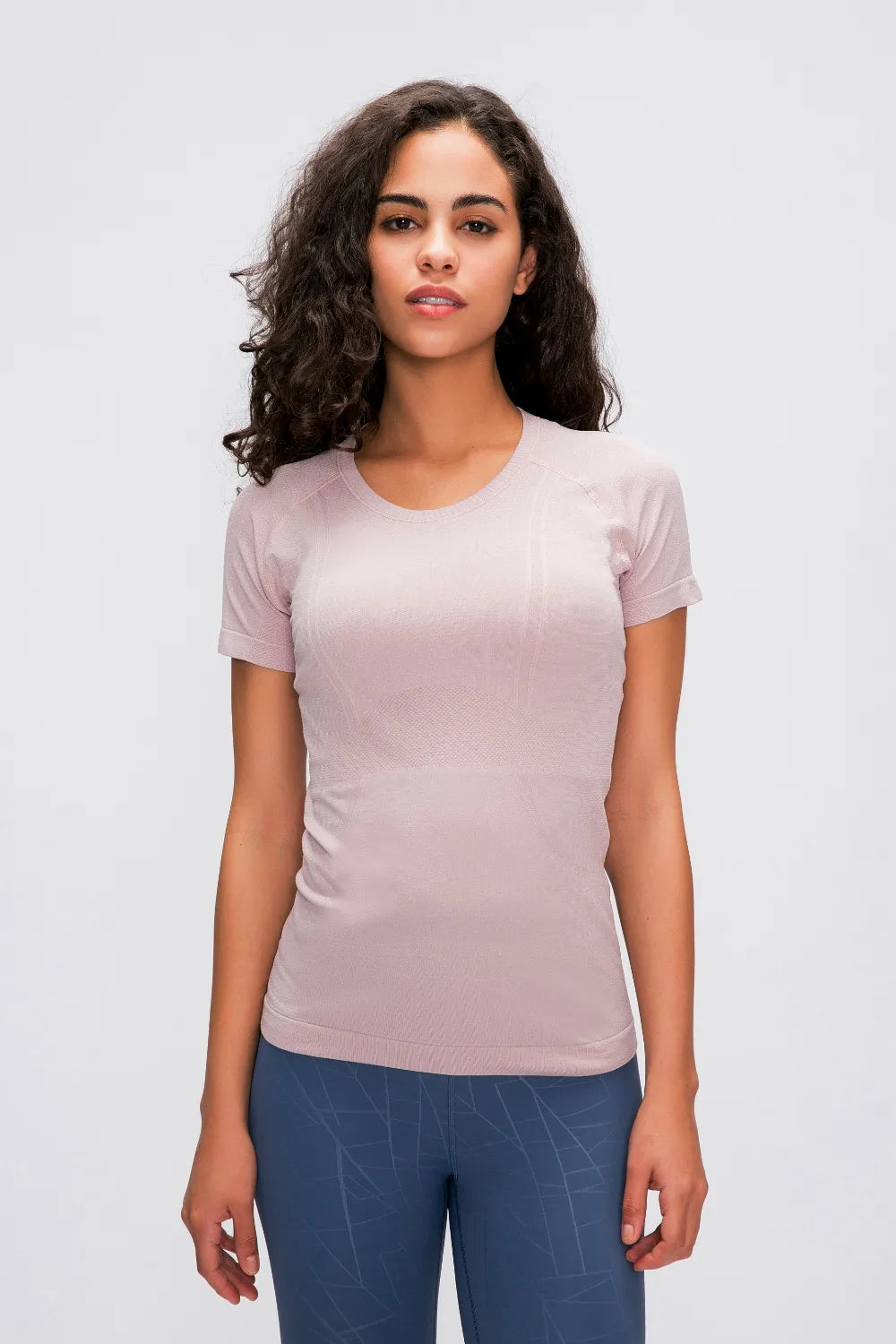 Millennia Round Neck Short Sleeve Active T-Shirt Dusty Pink - Fashorio