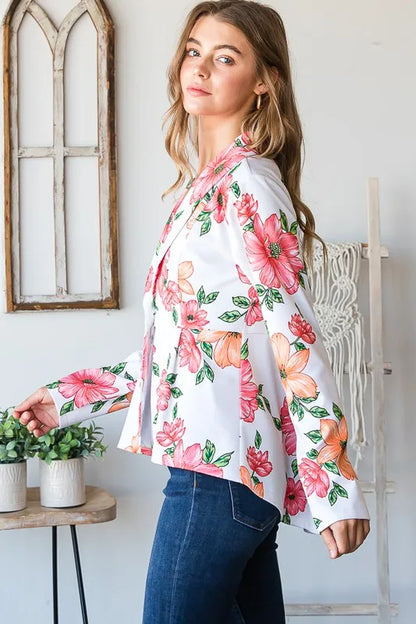 Heimish Full Size Multi Color Floral Blazers with Tunic Plus Size - Fashorio