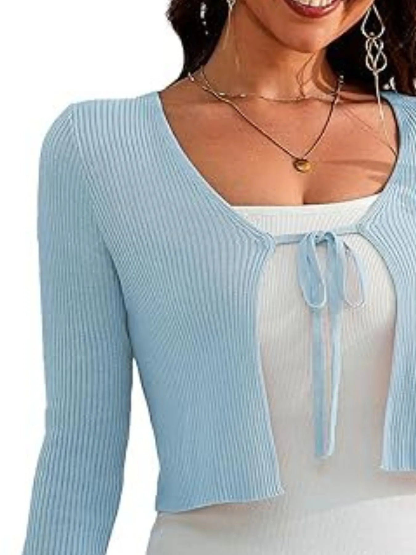 Tie-Front Long Sleeve Cardigan - Fashorio