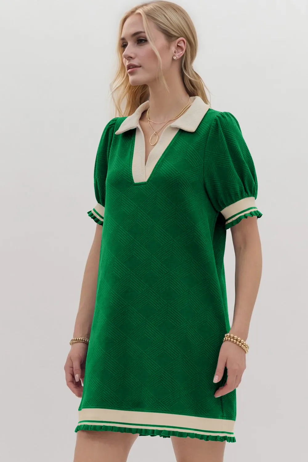 Frill Contrast Trim Collar Short Sleeve Mini Dress, view 17