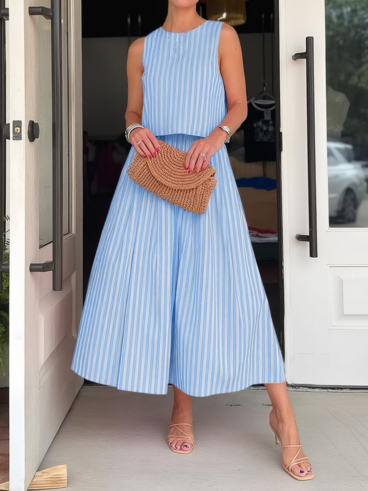 Striped two piece midi skirt set side view