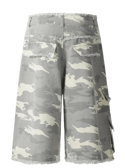 Men's Camouflage Denim Shorts with Raw Hem - Fashorio