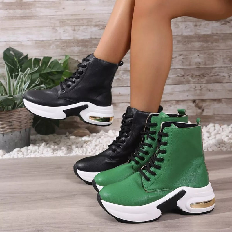 Lace up platform ankle boots front view