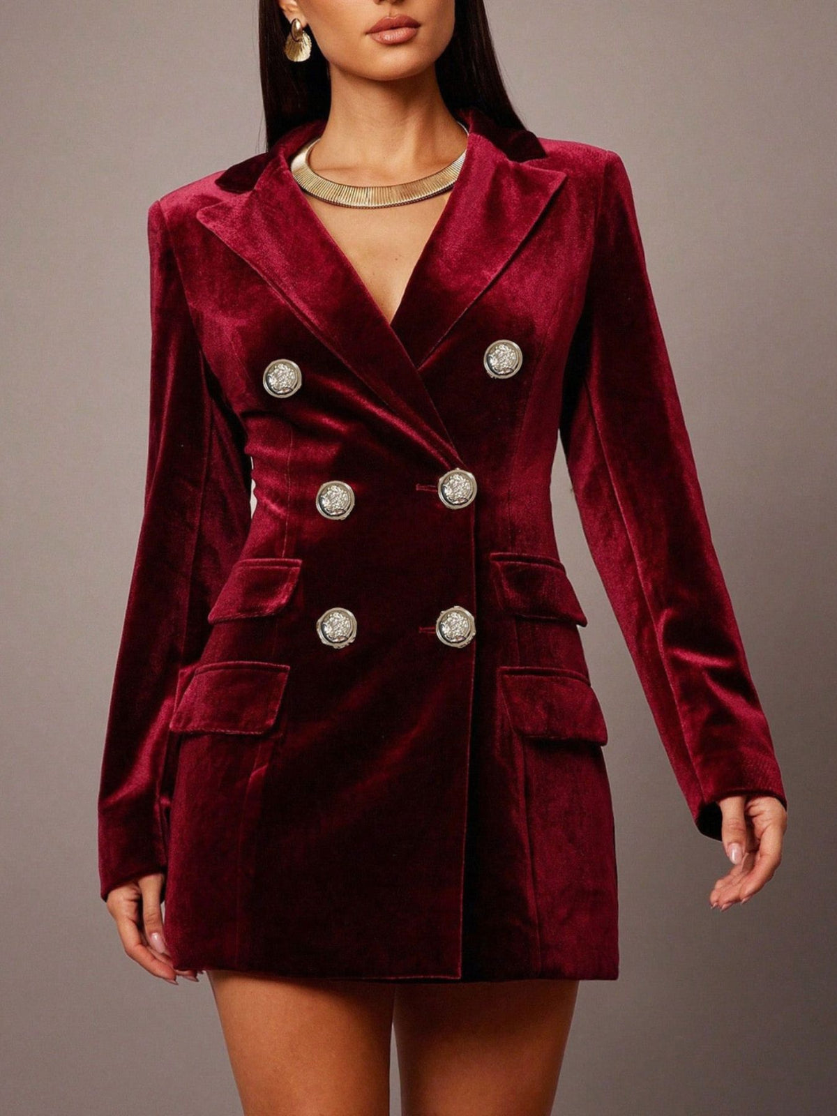Velvet double breasted blazer dress back view