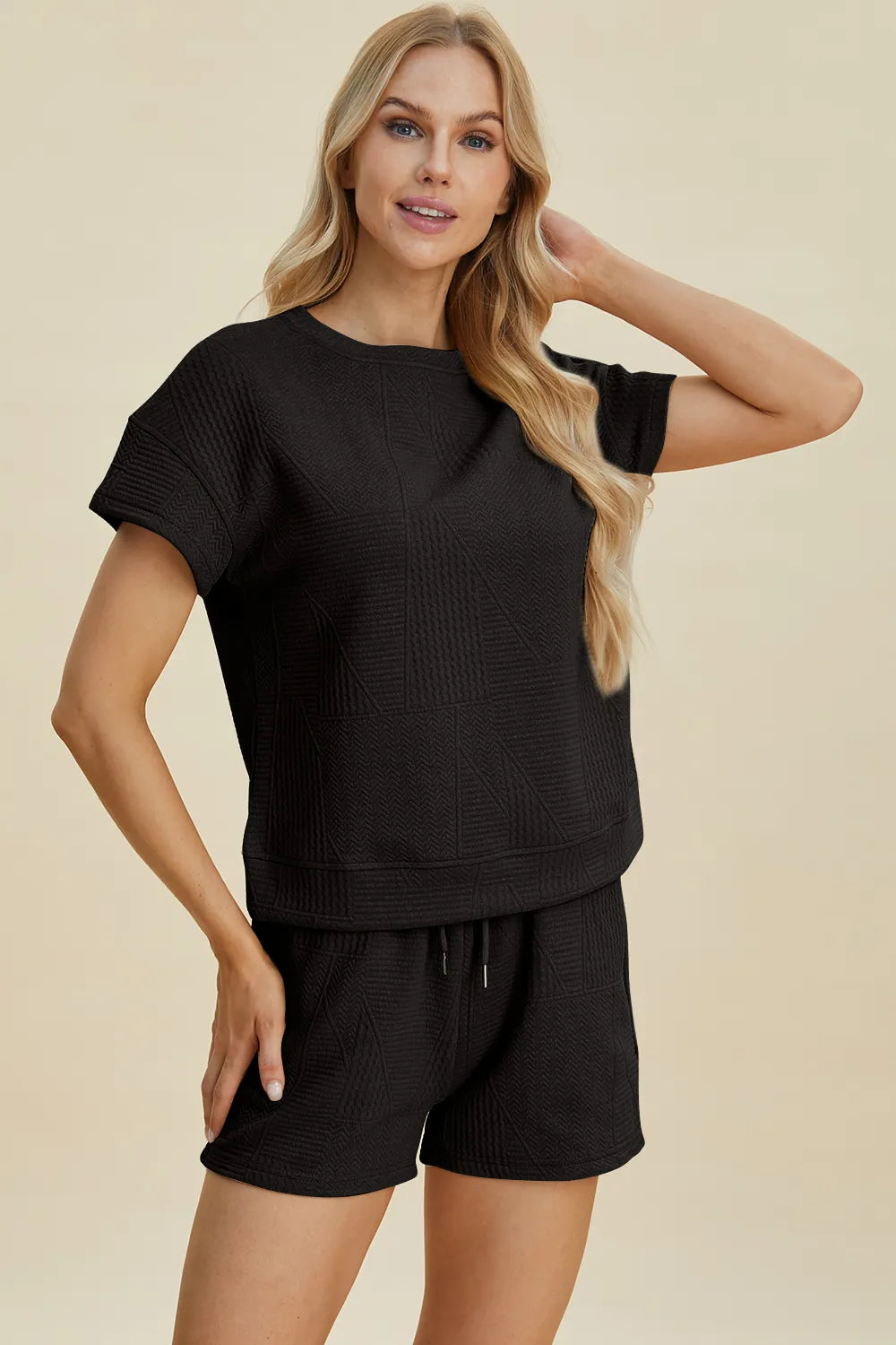 Textured Short Sleeve Top and Shorts Two Piece Set, view 21
