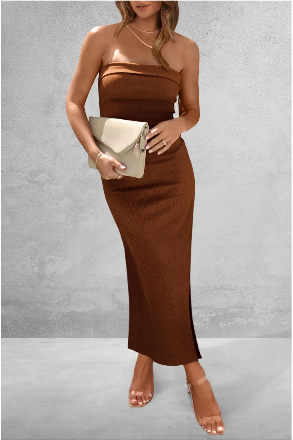 slit tube midi dress styled look