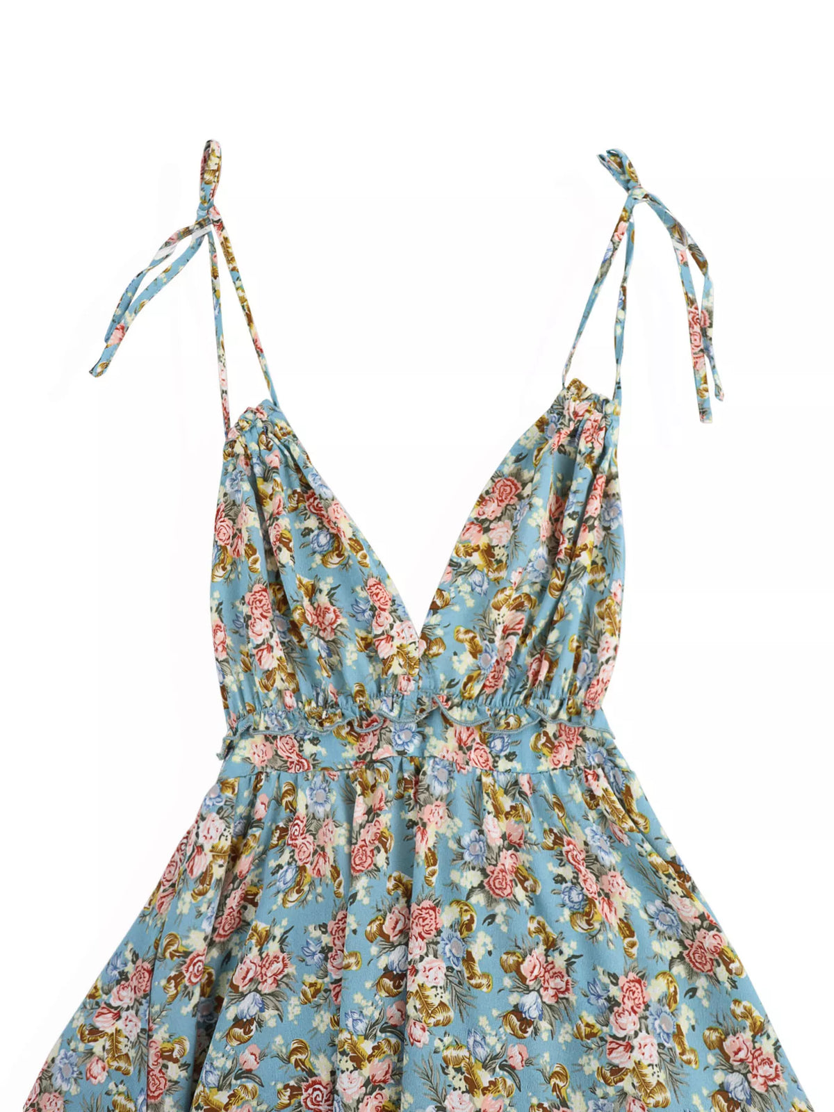 Sea blue floral halter neck mini dress styled look
