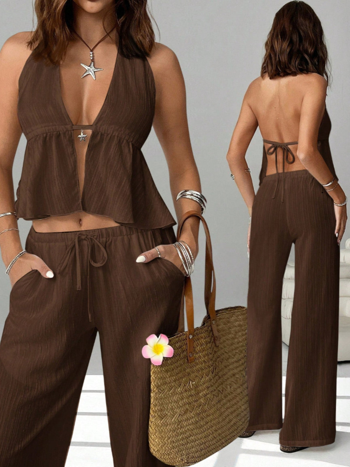 Drawstring pants set detail view