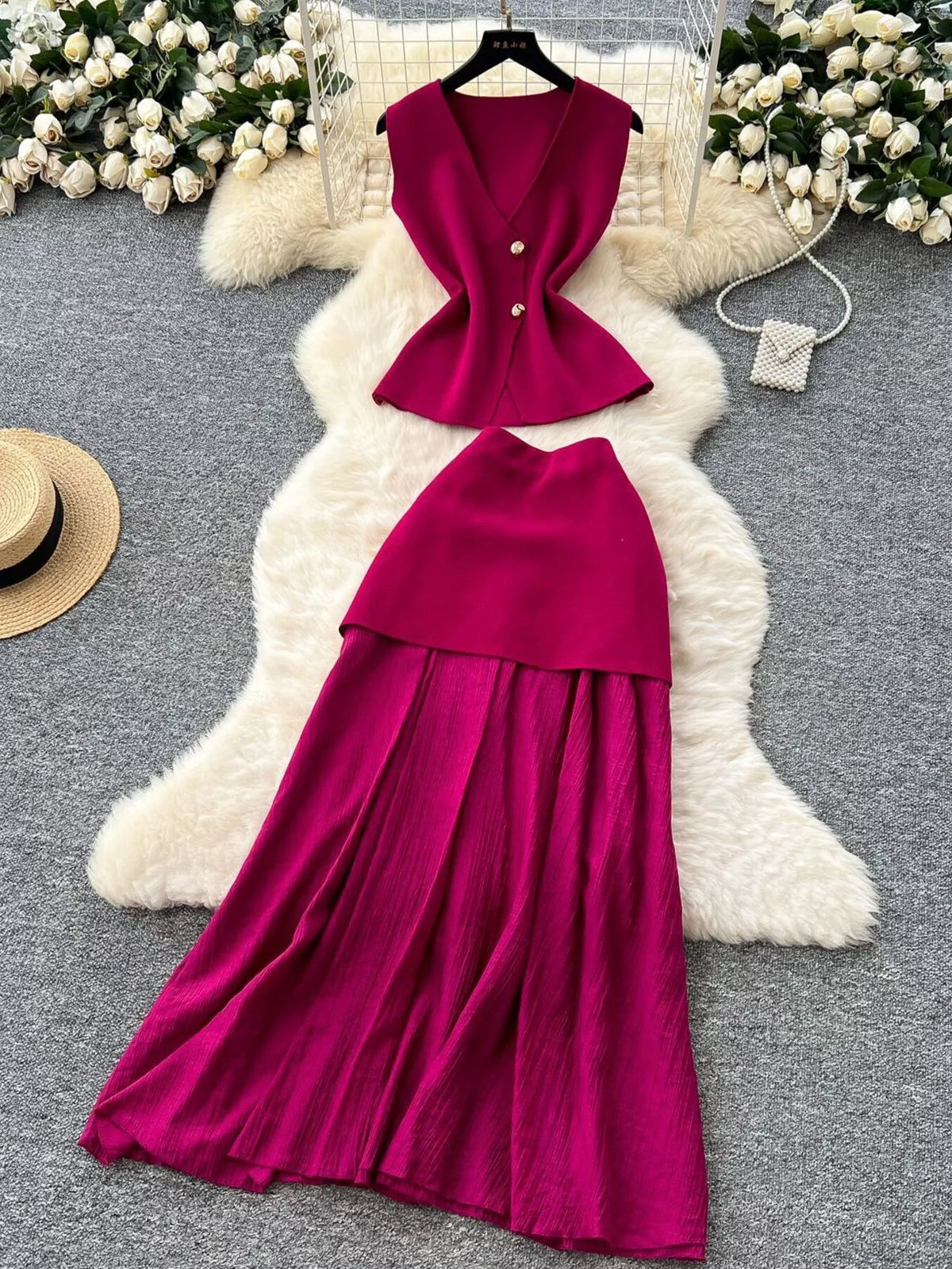 Sleeveless top and skirt color option