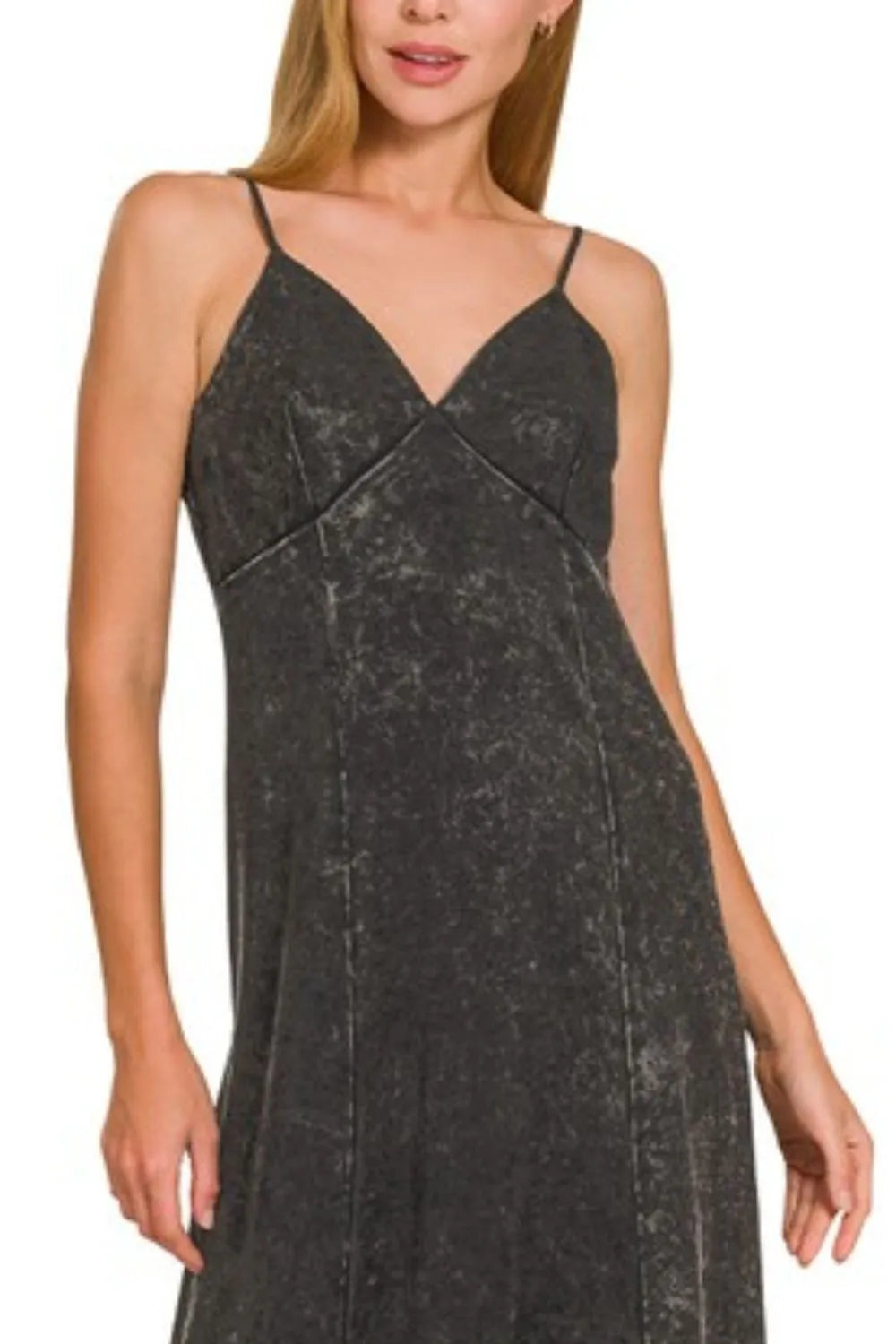 Mineral Wash Tencel Maxi Dress in Ash Black back view