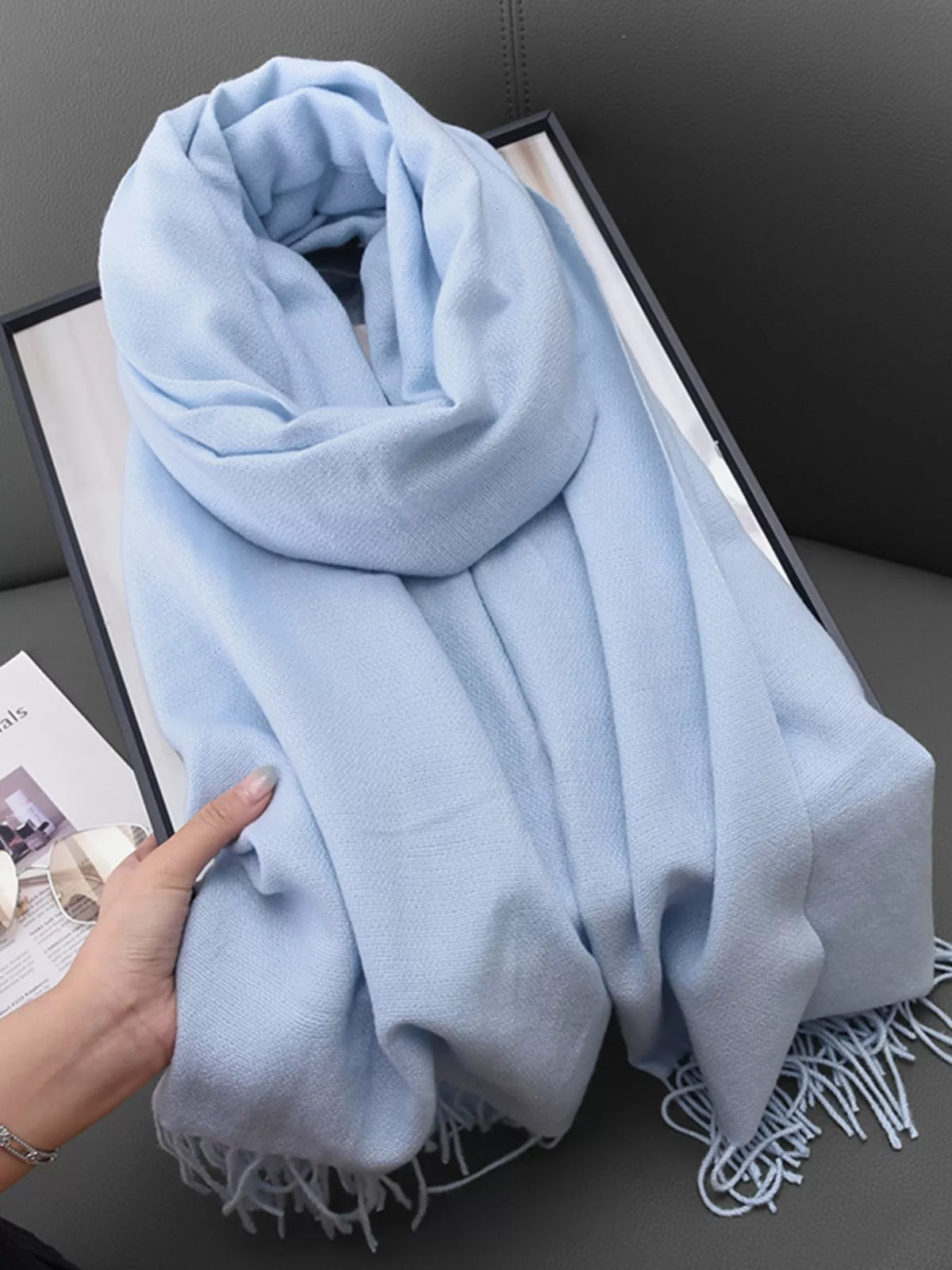 Solid color fringe scarf color option seven