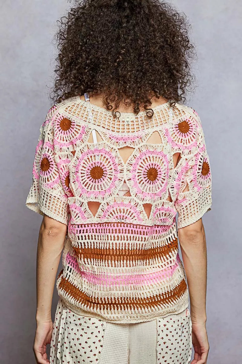 Short sleeve crochet top back view