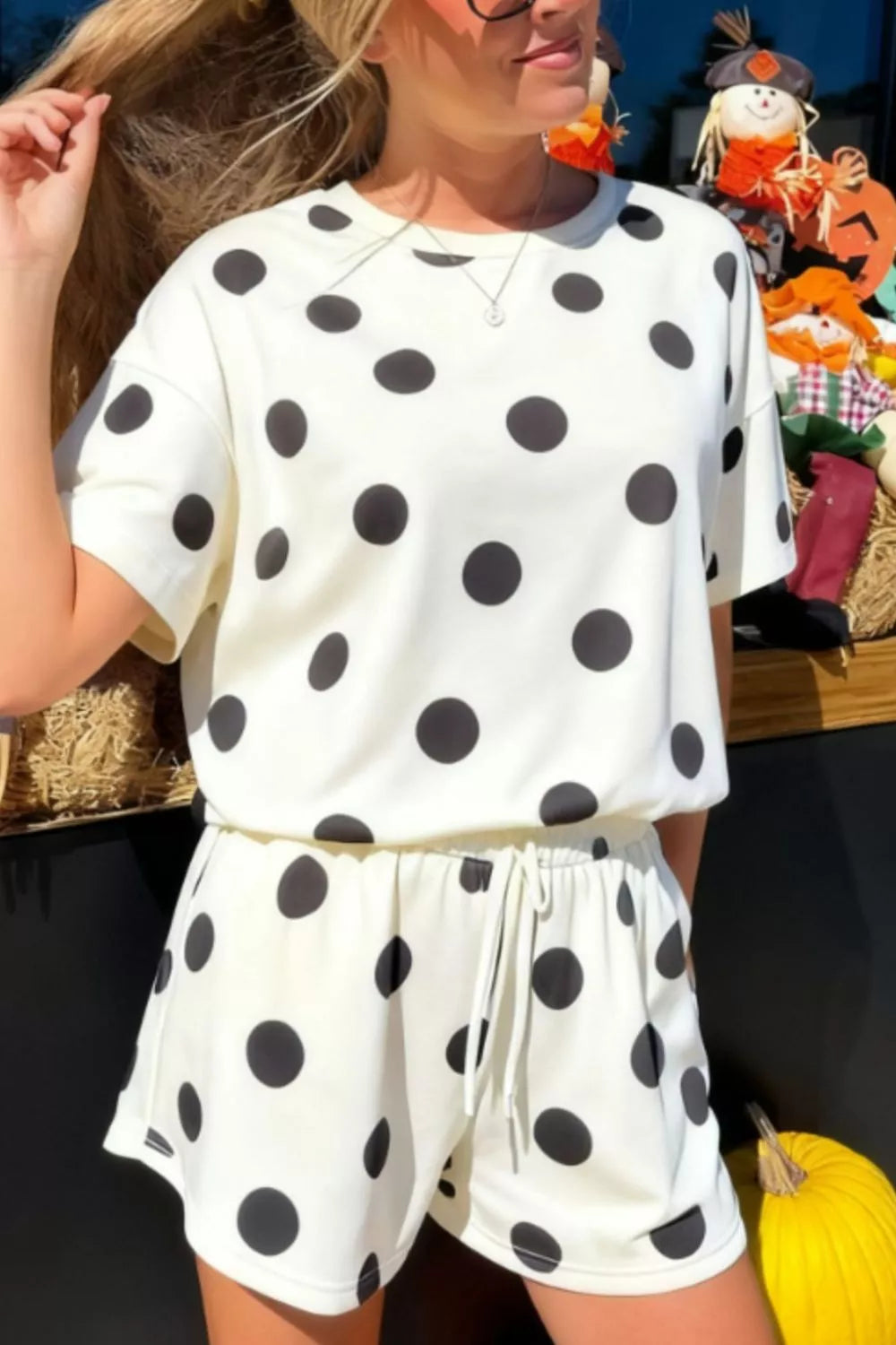 Polka dot tee and shorts two piece set front view