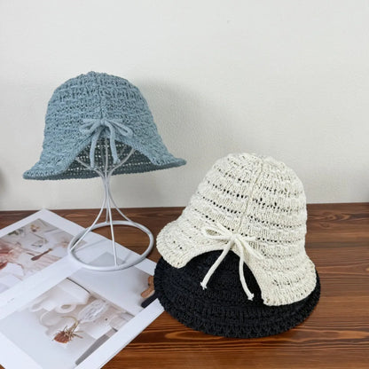 Crochet Bucket Hat with Drawstring French Blue One Size - Fashorio