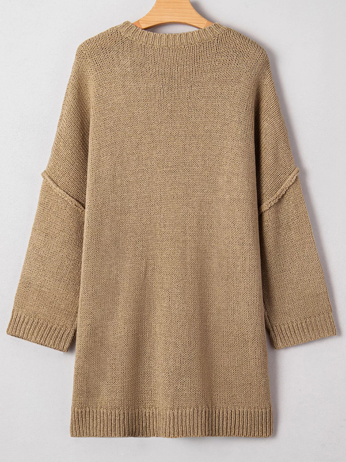 camel oversize drop shoulder sweater dress full length view