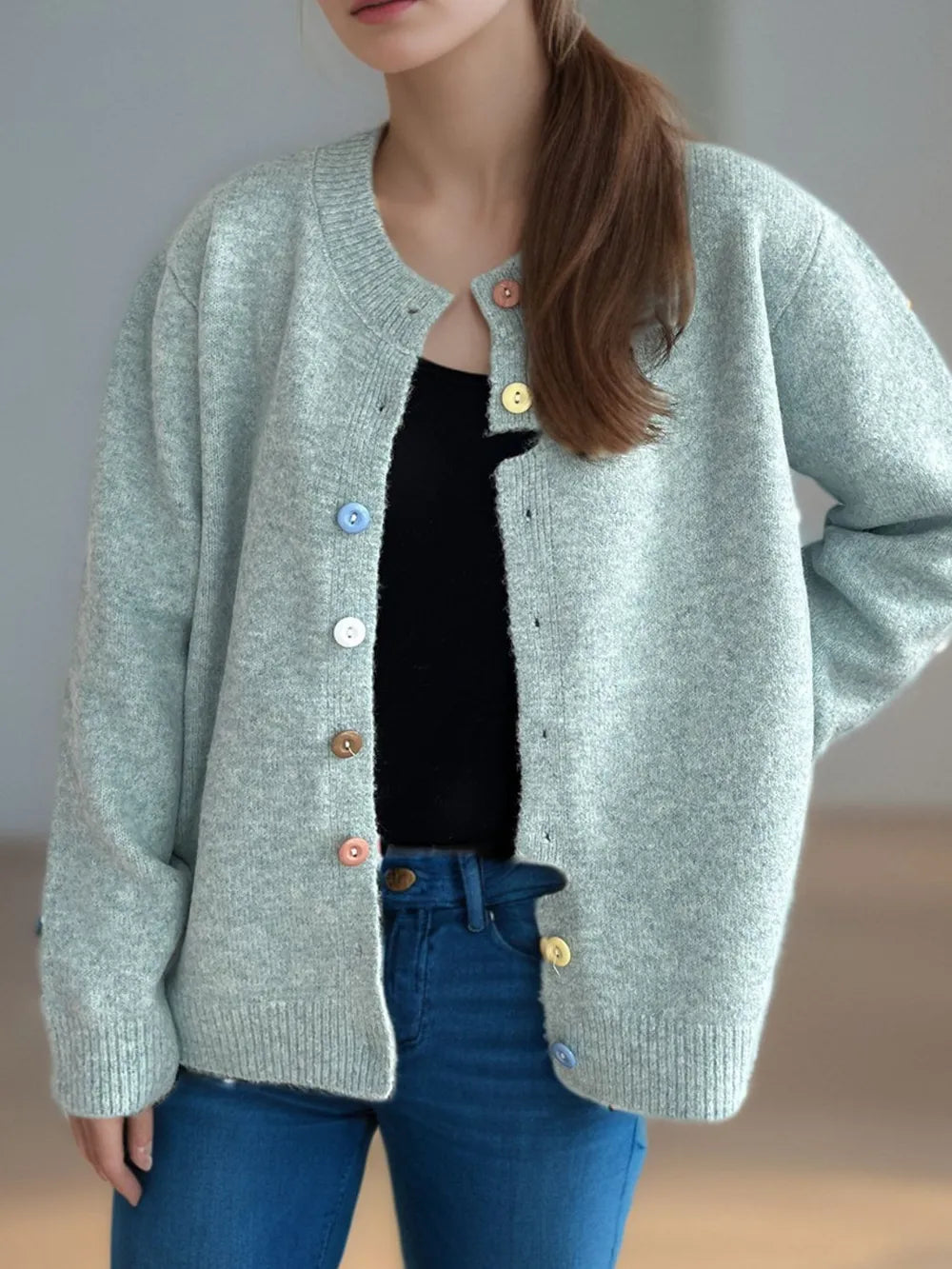 Button Down Long Sleeve Cardigan - Fashorio
