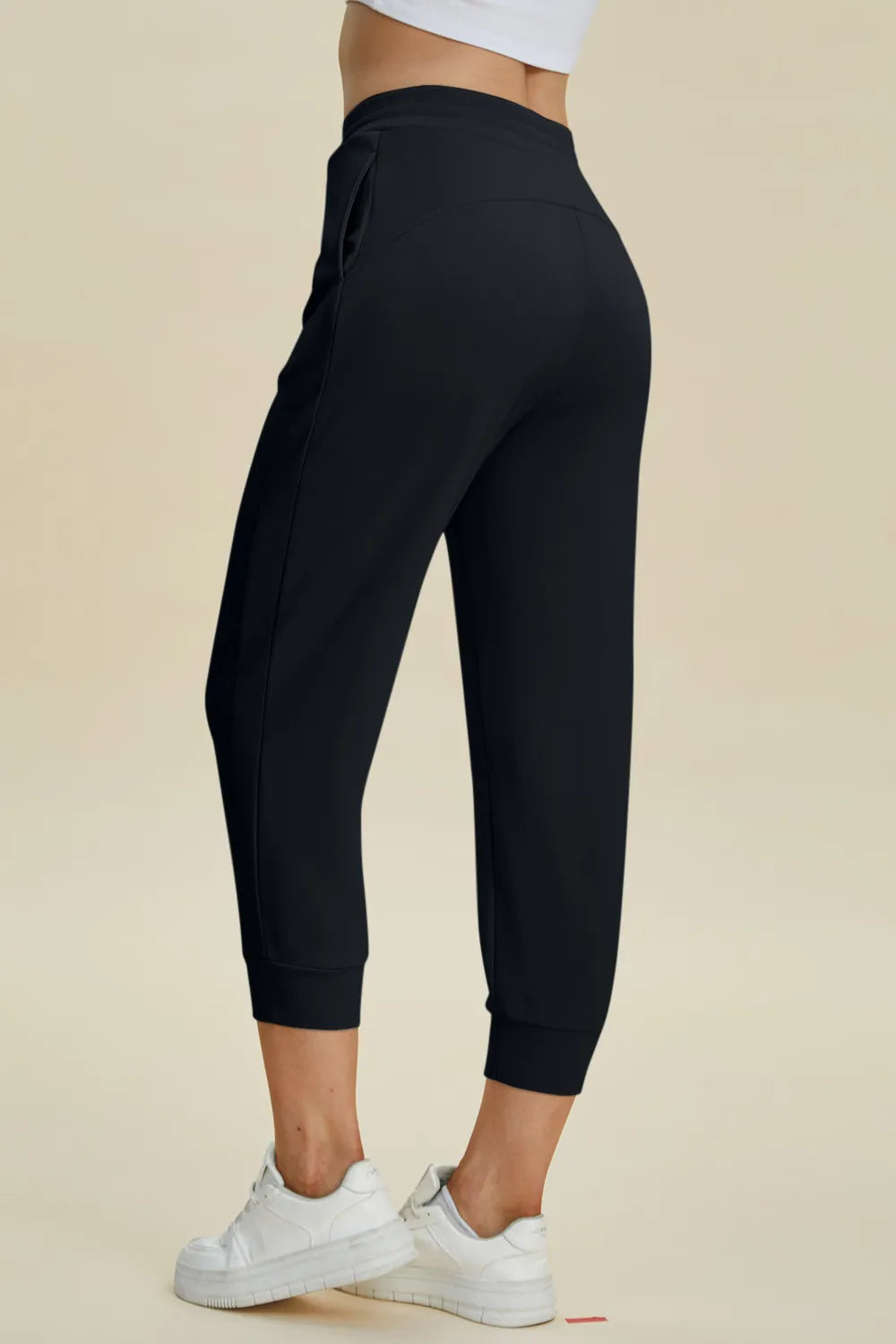 Drawstring cropped pants walking view