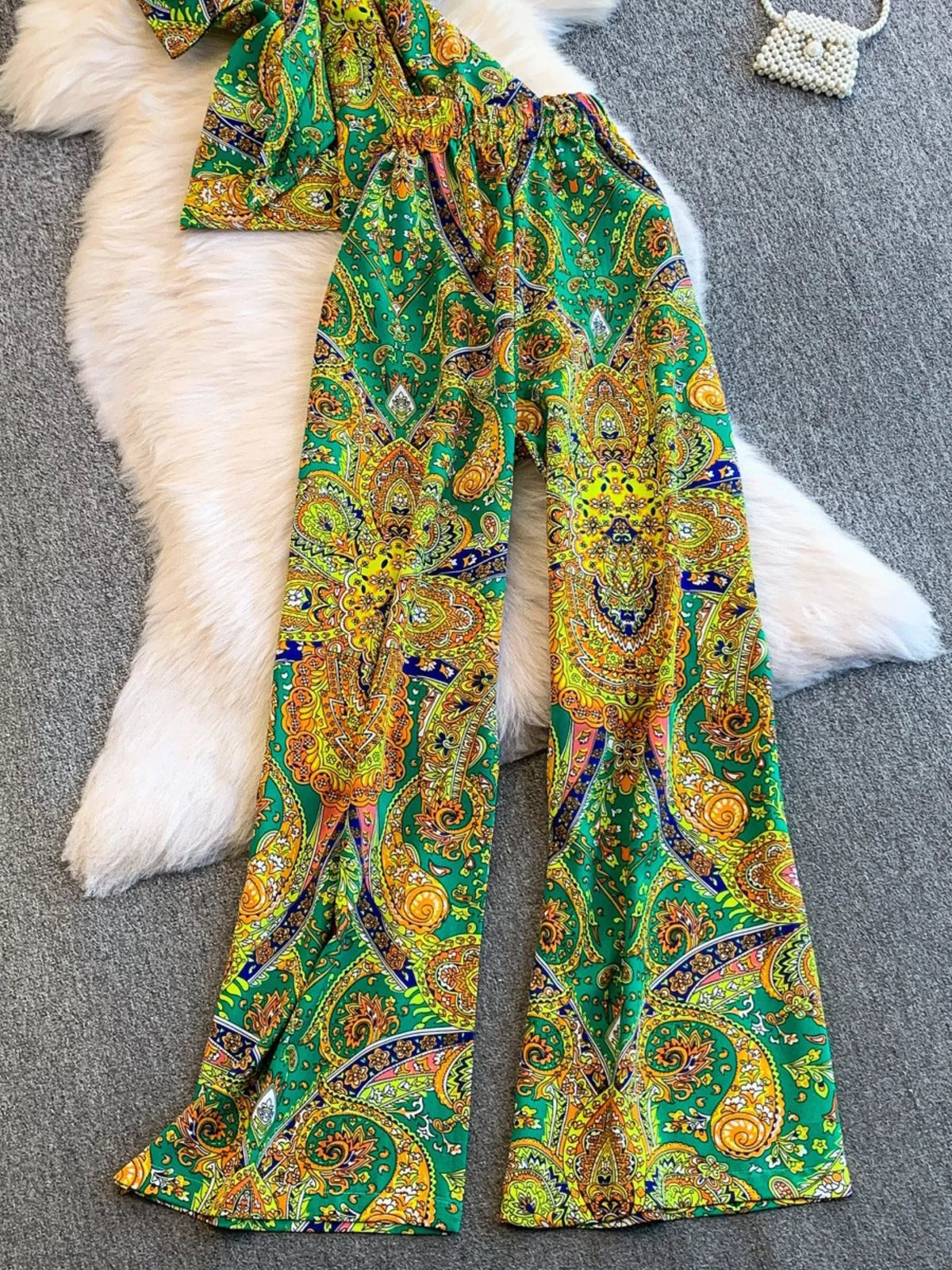 Printed cami wide leg set full outfit