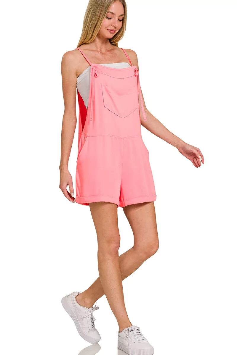 Rayon Woven Romper with Tie Knot Strap side view