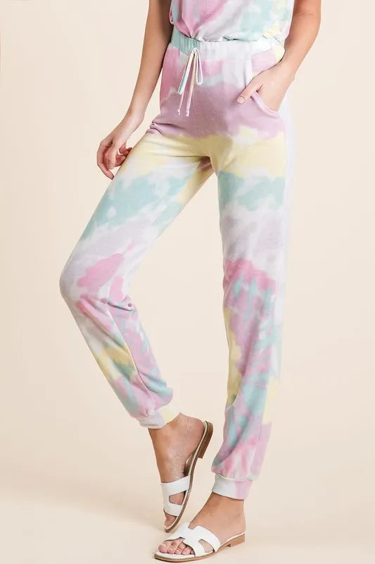 BiBi Tie Dye French Terry Casual Pants - Fashorio