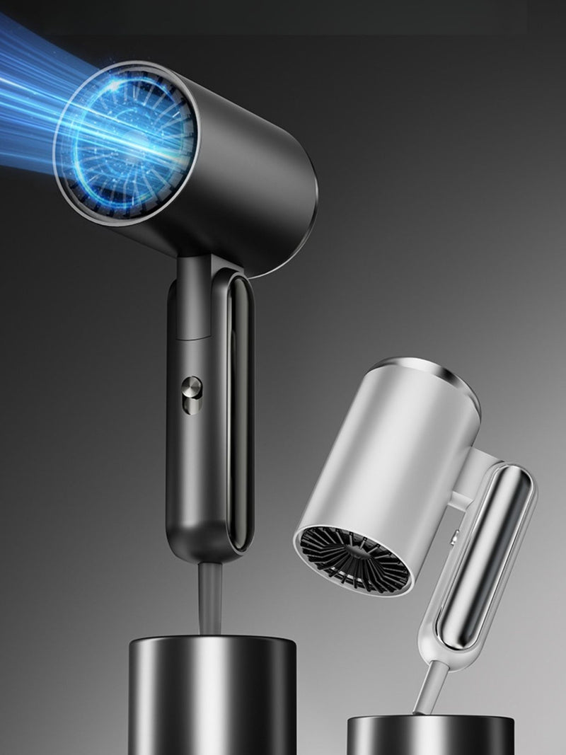 Black portable foldable negative ion hair dryer