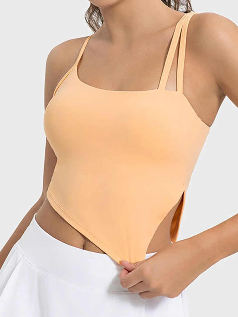 slit asymmetrical neck active cami side view
