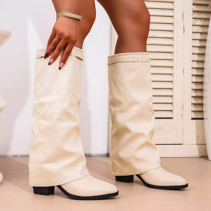 Point Toe Block Heel Ankle Boots front view