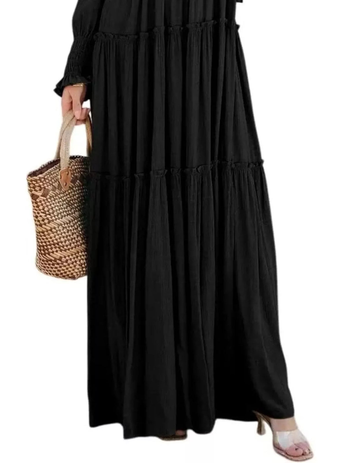 v neck long sleeve tiered maxi dress detail view 2