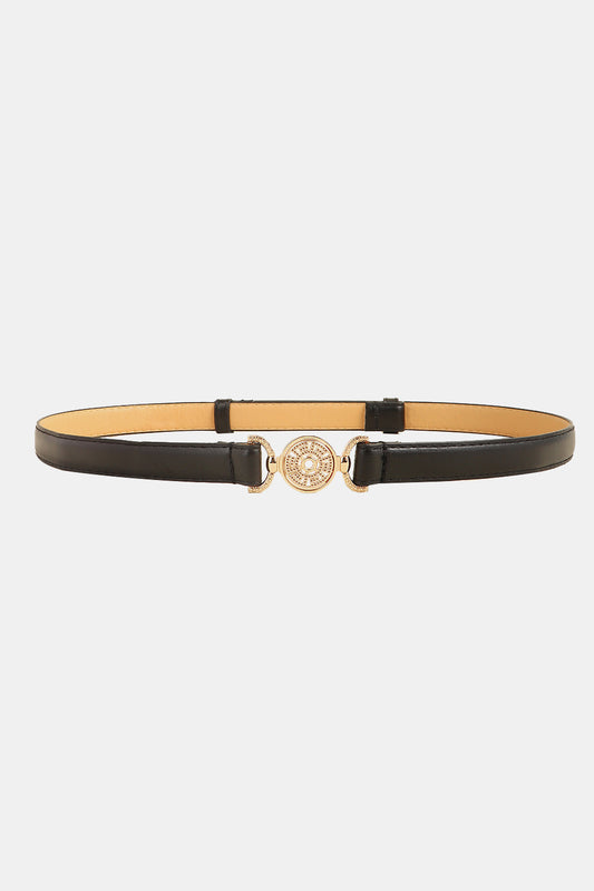 Rhinestone Decor PU Leather Belt Black One Size - Fashorio