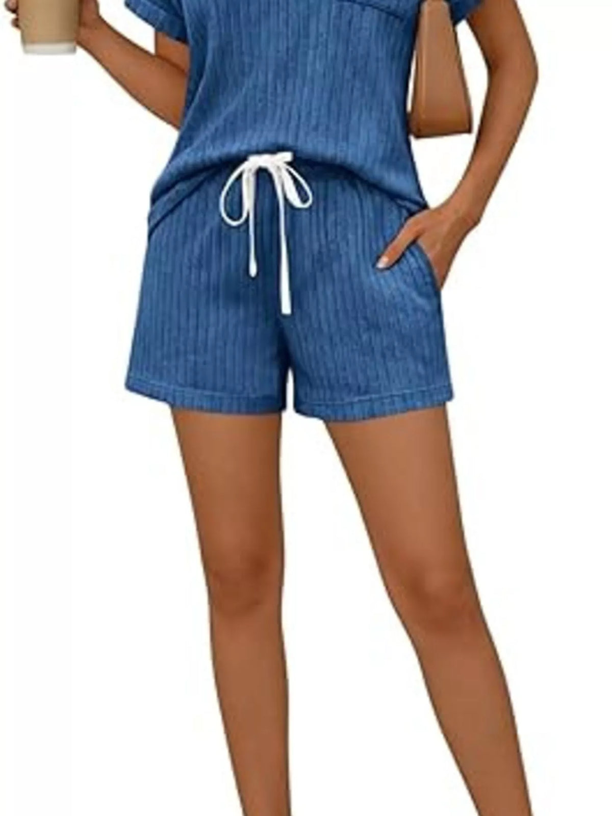 Ribbed Knit Tee and Shorts Two Piece Set, view 17