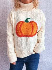 Pumpkin Turtleneck Long Sleeve Sweater White One Size - Fashorio