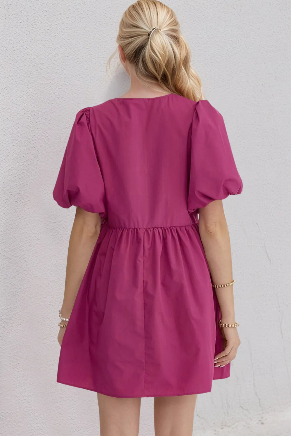 Pink ruched mini dress full length styling