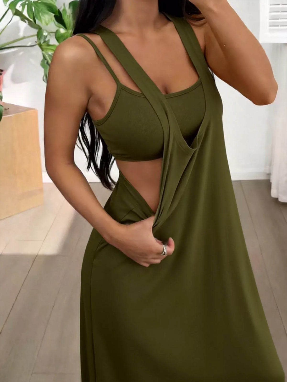 Scoop Neck Cami and Maxi Dress Two Piece Set, view 11