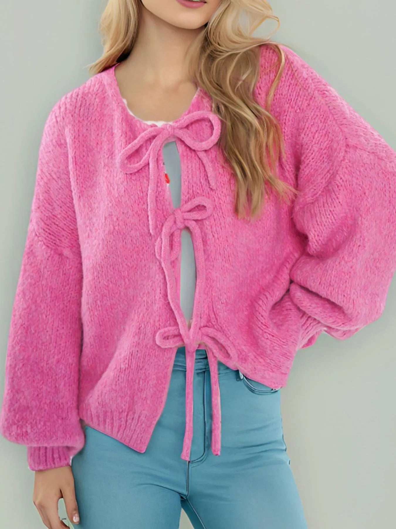 Cozy Bow-Tie Front Knit Cardigan - Fashorio