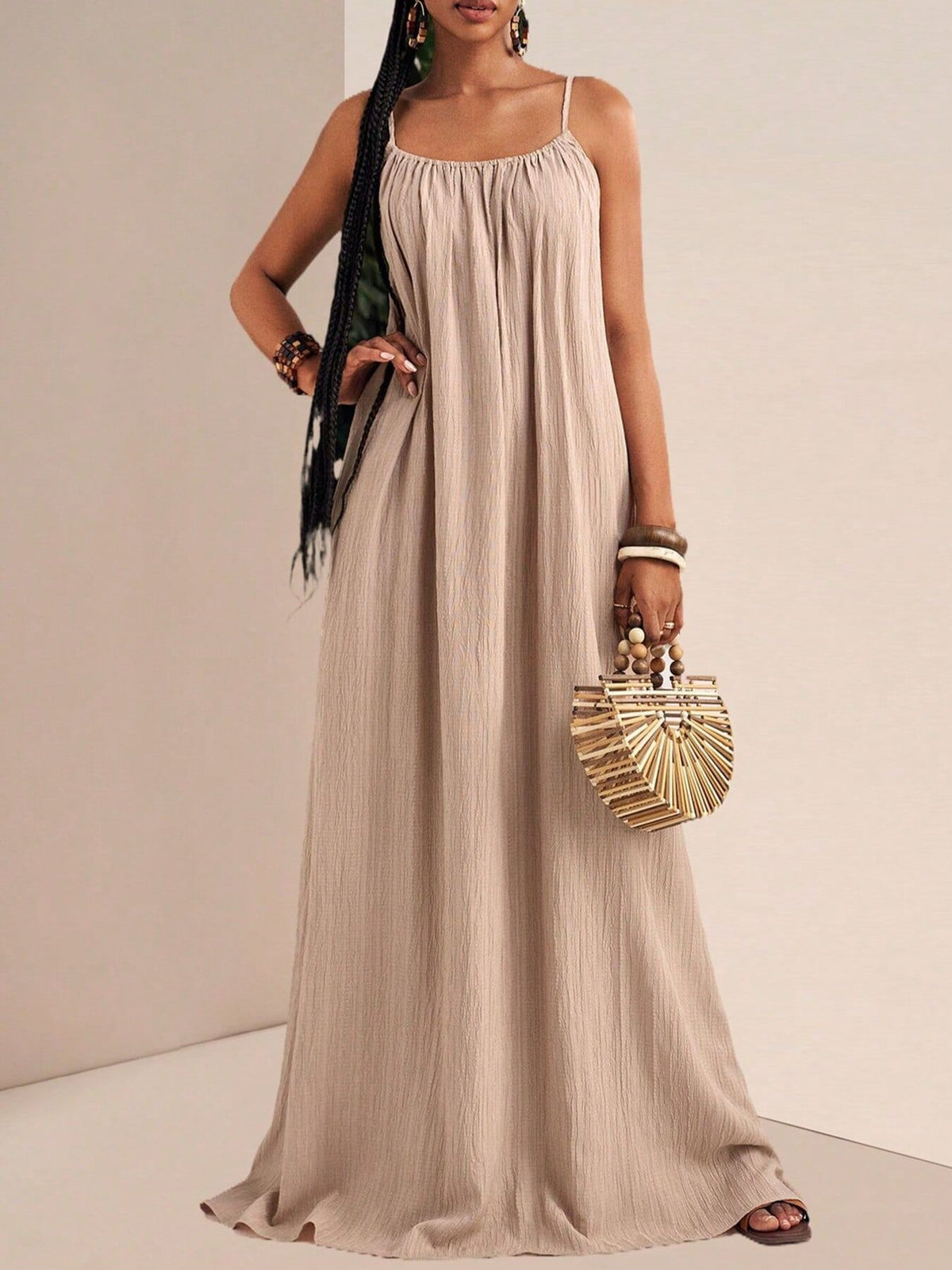 Spaghetti strap maxi dress side view