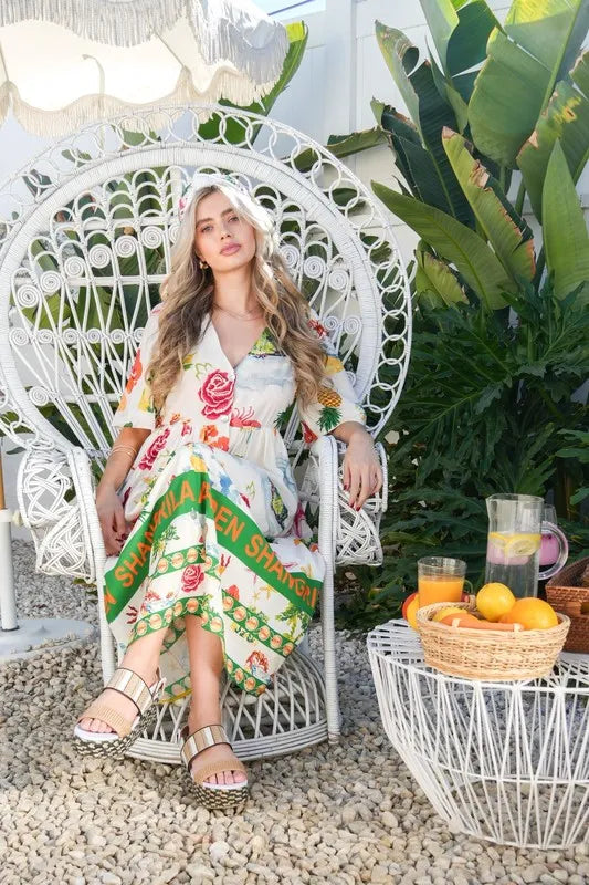 Button Down Printed Midi Dress back view