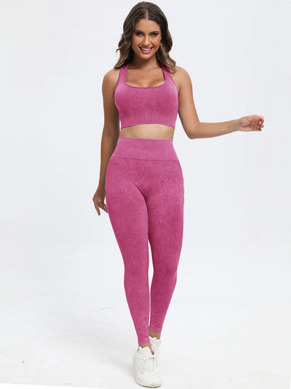 Scoop Neck Wide Strap Top and Pants Active Set Deep Rose - Fashorio