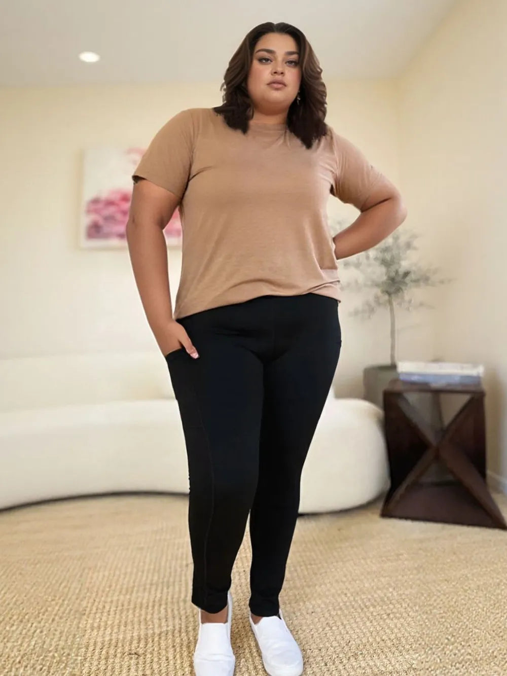 Wide waistband leggings full length view