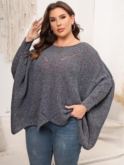 Plus Size Round Neck Batwing Sleeve Sweater - Fashorio