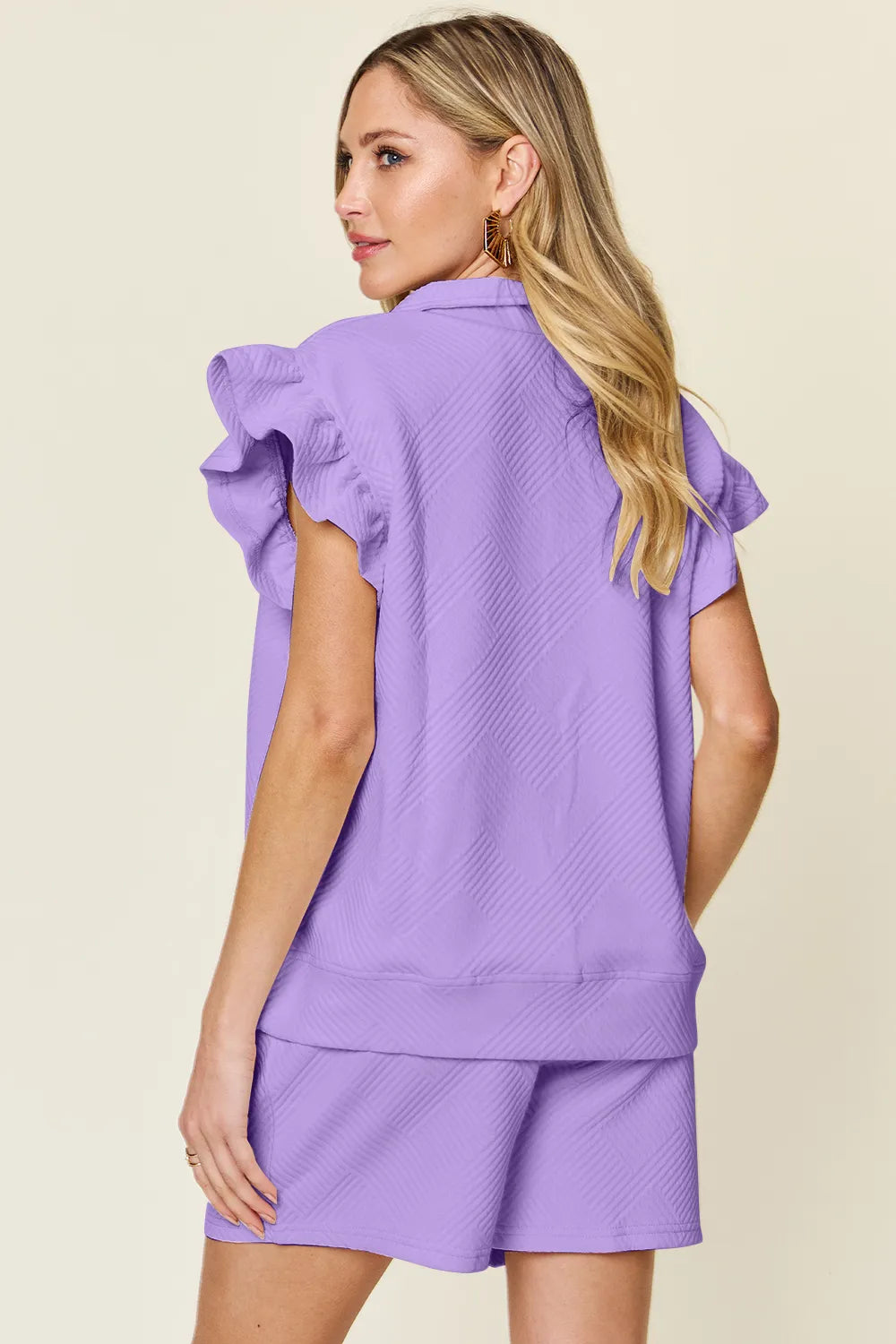 Flounce Sleeve Top and Drawstring Shorts Set, view 21