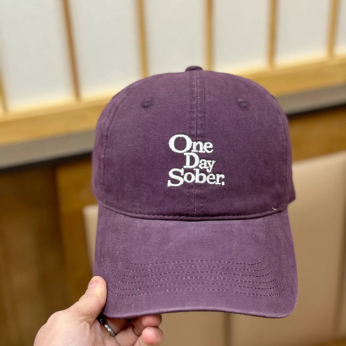 Embroidered letter cotton baseball cap crown and brim view