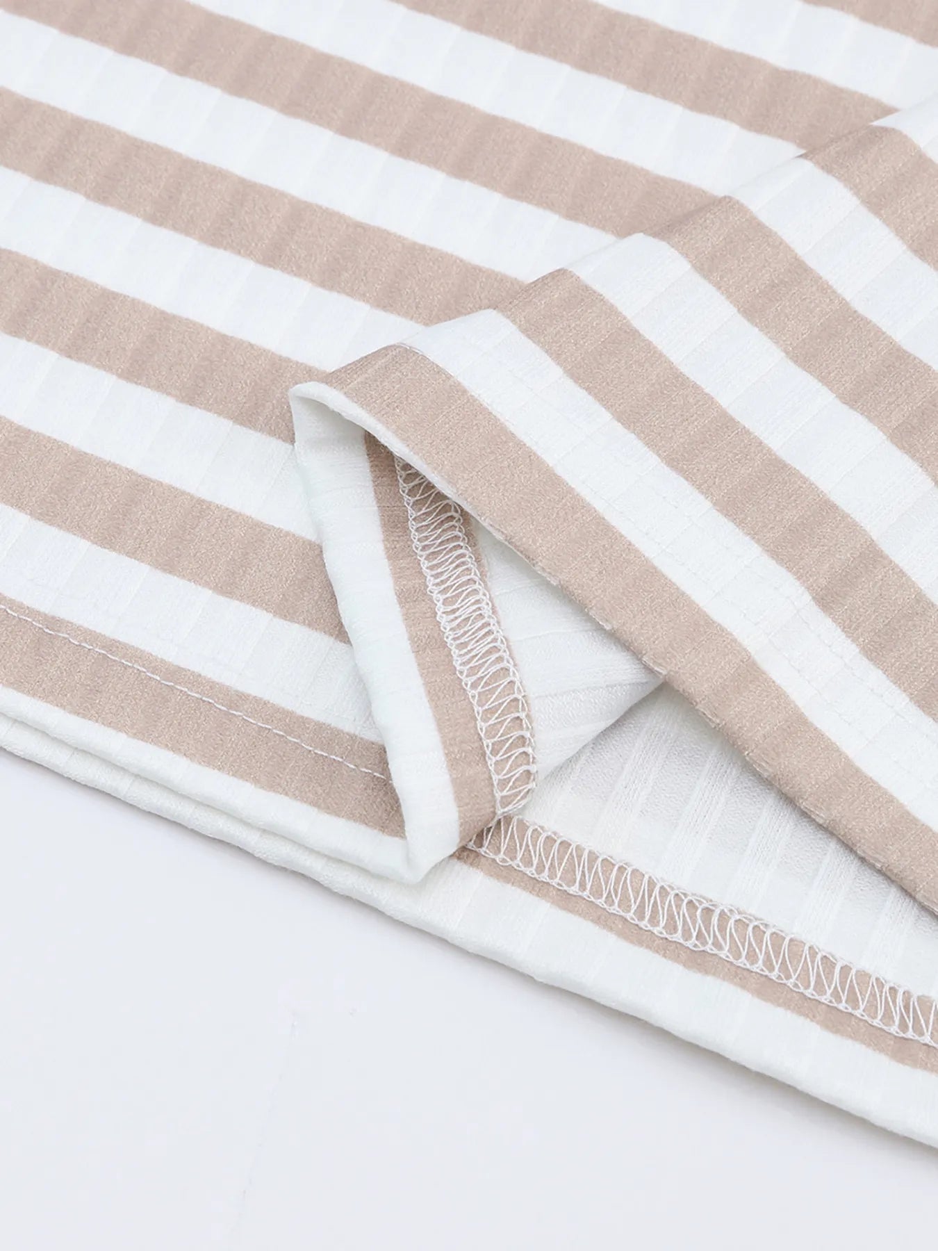 Striped Textured Knit Long Sleeve Tee - Fashorio