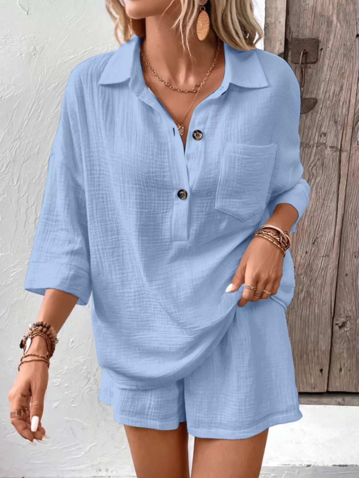 Button Detail Top and Shorts Set, view 23