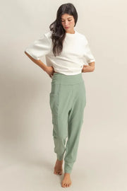 HYFVE High-Waist Pocket Detail Comfy Sweatpants SAGE GREEN - Fashorio