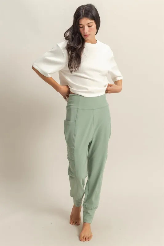 HYFVE High-Waist Pocket Detail Comfy Sweatpants SAGE GREEN - Fashorio